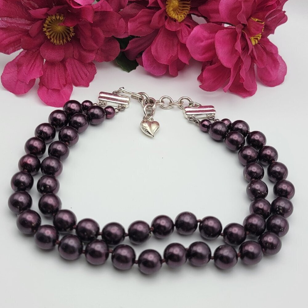 Vintage Carolee Pearl Necklace 16" Burgundy Double Strand Layered Chunky 12mm
